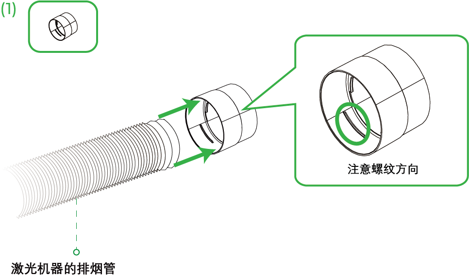 将机器的排烟管连接到排烟管接头 1。